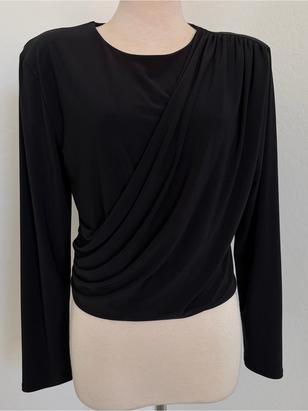 Express Black Draped Long-Sleeve Top